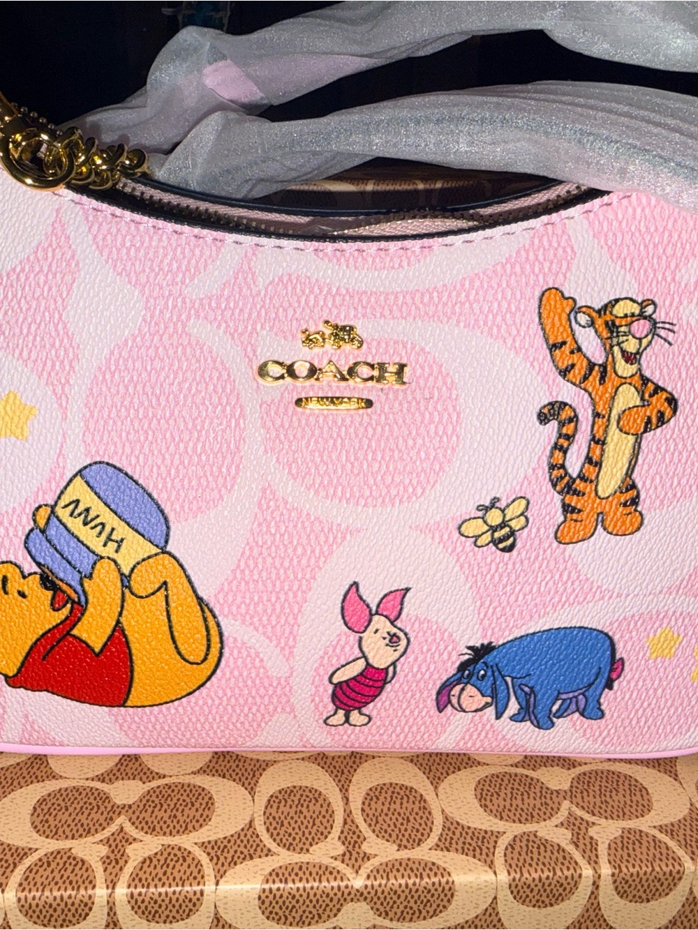 Coach Pink Winnie the Pooh Character Print Crossbody